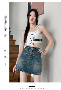 Denim skirt high waist slim loose wide leg hot girl skirt