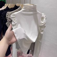 Load image into Gallery viewer, Commuting Retro Puff Sleeve Half Turtle Neck Long Sleeve Top
