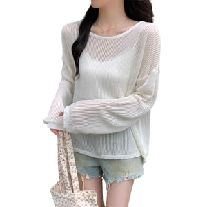Thin simple casual solid color loose long-sleeved sweater