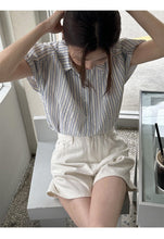 Load image into Gallery viewer, Striped short-sleeved petite design niche small flying sleeve shirt
