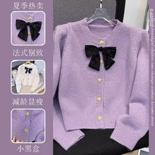 Load image into Gallery viewer, Sweet taro purple bow knitted open jacket
