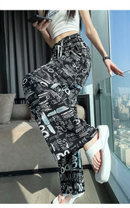 Printed wide-leg pants high waist straight leg mopping pants