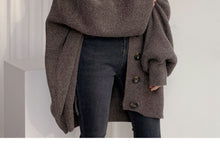 Load image into Gallery viewer, Casual V-neck single-breasted loose lantern sleeve knitted cardigan sweater
