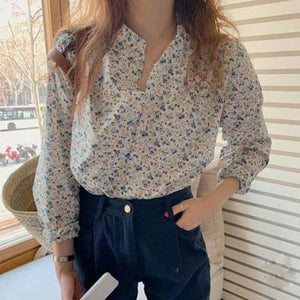 New Floral Chiffon Small Shirt Elegant Long Sleeve Top