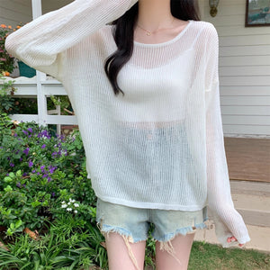 Thin simple casual solid color loose long-sleeved sweater