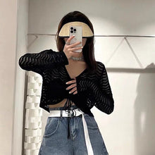 Load image into Gallery viewer, Hollow drawstring V-neck sun protection long-sleeved sweater
