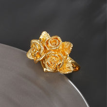Load image into Gallery viewer, 24K Gold Plated Frosted Rose Open Ring
