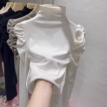 Load image into Gallery viewer, Commuting Retro Puff Sleeve Half Turtle Neck Long Sleeve Top
