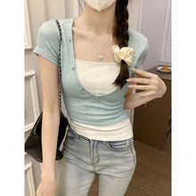 Load image into Gallery viewer, Chic fake two-piece sweet and spicy tight-fitting short top
