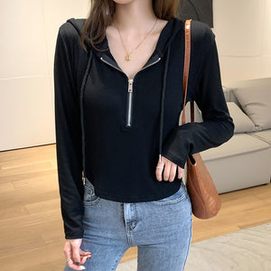 Loose Hooded Spring Zip Bottom Sweatshirt