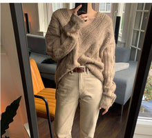 Load image into Gallery viewer, Cable Knit V-Neck Fashionable All-match Pullover Sweater
