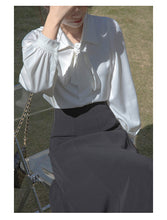 Load image into Gallery viewer, Lantern sleeve temperament autumn and winter bow shirt

