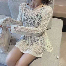 Load image into Gallery viewer, Hollow thin slouchy long-sleeved sun protection knitted blouse
