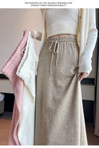 Drawstring tie slimming soft waxy knitted skirt