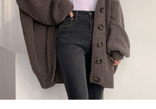 Load image into Gallery viewer, Casual V-neck single-breasted loose lantern sleeve knitted cardigan sweater

