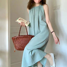 Load image into Gallery viewer, Loose suspender beach long skirt for seaside vacation travel
