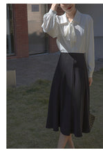 Load image into Gallery viewer, Lantern sleeve temperament autumn and winter bow shirt
