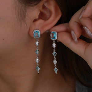 New Long Aquamarine Square Earrings
