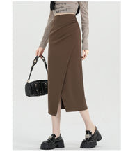 Load image into Gallery viewer, Autumn and winter niche irregular slit high-waisted hip-covering A-line skirt
