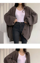 Load image into Gallery viewer, Casual V-neck single-breasted loose lantern sleeve knitted cardigan sweater
