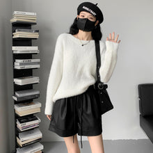 Load image into Gallery viewer, Washed leather A-line strap casual wide-leg shorts
