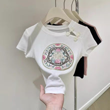 Load image into Gallery viewer, Chinese style button embroidered slim crop top
