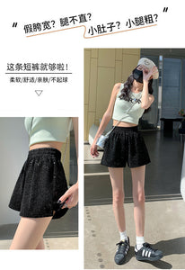 Sequined high-waist slimming loose a-line casual shorts