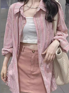 Striped sun protection design lazy style shirt jacket