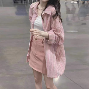 Striped sun protection design lazy style shirt jacket