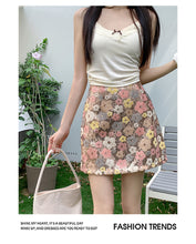 Load image into Gallery viewer, Hot girl style floral sequined high-waisted slimming hip-hugging A-line skirt

