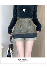 Load image into Gallery viewer, PU leather workwear drawstring high waist slim A-line skirt
