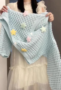 Gentle wind slimming off-shoulder ice silk v-neck sweater jacket