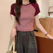 Load image into Gallery viewer, Retro Striped Raglan Cotton Sweet Girl Top
