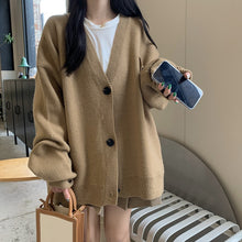 Load image into Gallery viewer, Solid color loose V-neck sweater jacket with lazy style design
