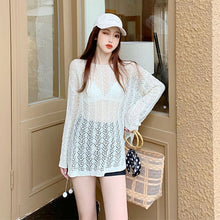 Load image into Gallery viewer, Hollow thin slouchy long-sleeved sun protection knitted blouse
