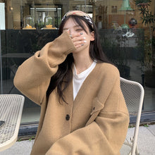 Load image into Gallery viewer, Solid color loose V-neck sweater jacket with lazy style design
