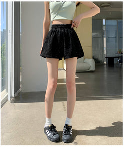 Sequined high-waist slimming loose a-line casual shorts