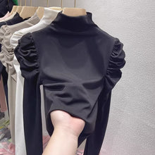 Load image into Gallery viewer, Commuting Retro Puff Sleeve Half Turtle Neck Long Sleeve Top
