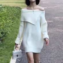 Load image into Gallery viewer, Loose, lazy and versatile one-shoulder mid-length sweater dress
