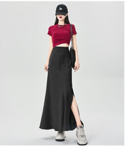 Load image into Gallery viewer, Satin dark pattern jacquard slimming and drapey A-line fishtail skirt
