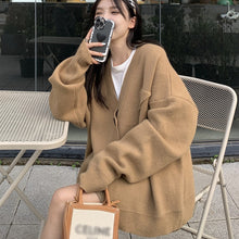 Load image into Gallery viewer, Solid color loose V-neck sweater jacket with lazy style design

