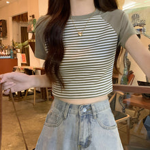 Load image into Gallery viewer, Retro Striped Raglan Cotton Sweet Girl Top
