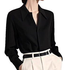 Fashion retro beautiful wine red lapel long sleeve shirt