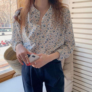 New Floral Chiffon Small Shirt Elegant Long Sleeve Top
