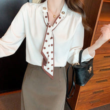 Load image into Gallery viewer, Spring and Autumn Slim Bow Lace Commuting Long Sleeve Shirt
