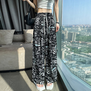 Printed wide-leg pants high waist straight leg mopping pants