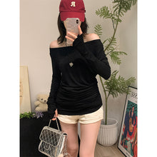 Load image into Gallery viewer, Slightly see-through slant-neck one-shoulder long-sleeved slim fit top
