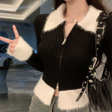 Load image into Gallery viewer, Gentle style spliced double zipper sweater long-sleeved top sweater
