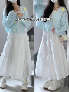 Gentle wind slimming off-shoulder ice silk v-neck sweater jacket