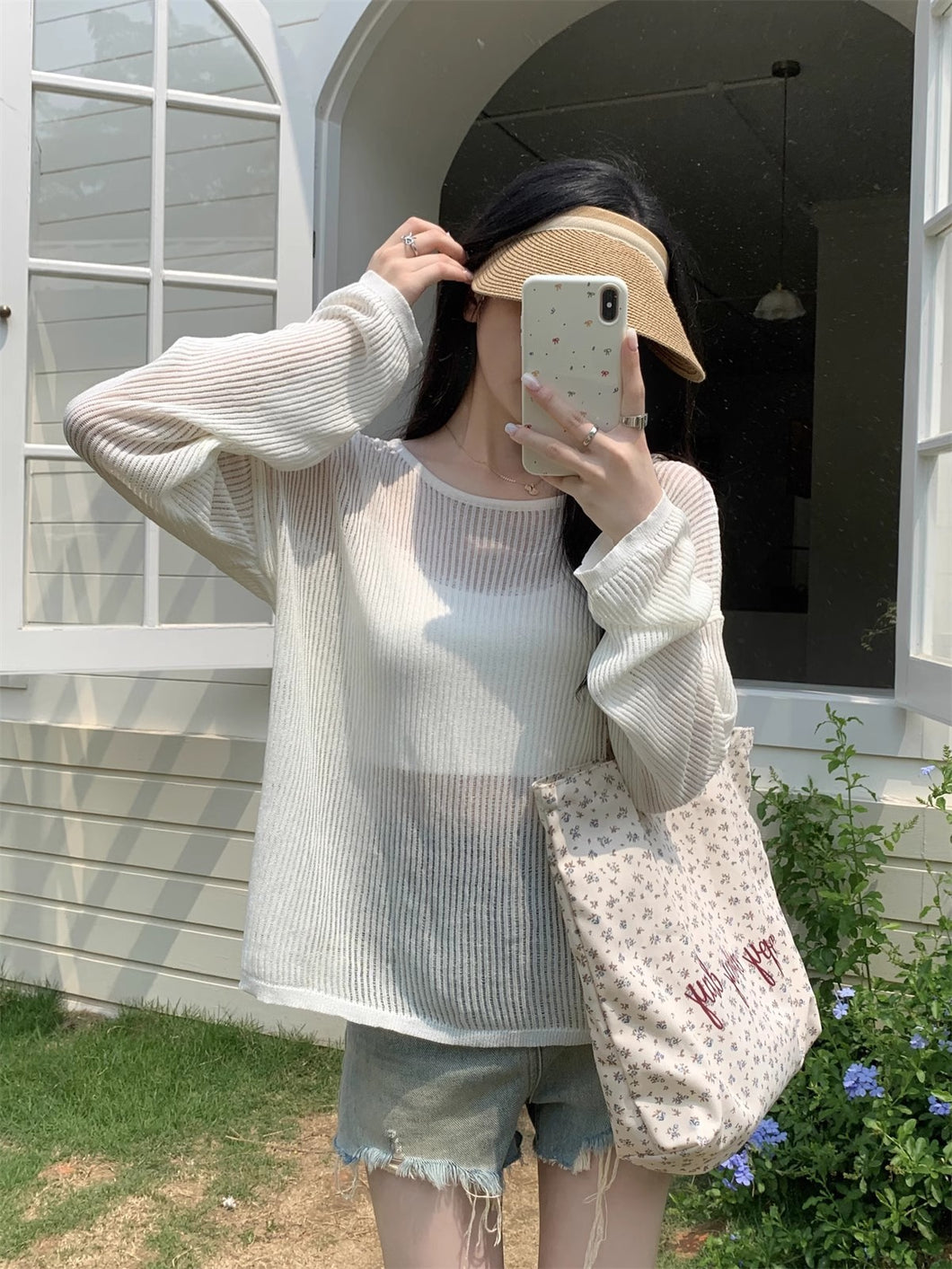 Thin simple casual solid color loose long-sleeved sweater